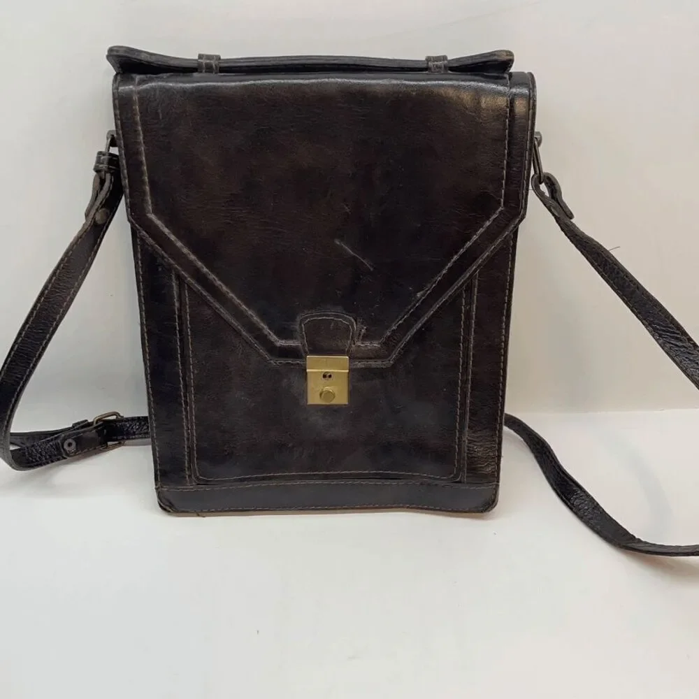 VTG AMIET LEATHER TOP HANDLE /CROSSBODY DOCUMENT‎ BAG PURSE